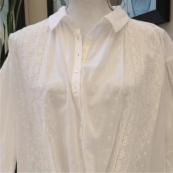 Nili Lotan White Blouse with Embroidered Details Size Small - Picture 3 of 9